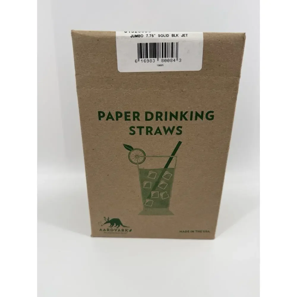 Aardvark Black Paper Compost able Drinking Straws 600 X2 Open Box 7.75 Inches